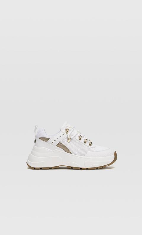 Sneakers Con Maxi Suola E Dettagli Dorati Bianco