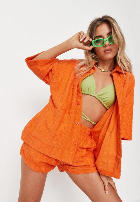 Orange Msgd Embossed Towelling Oversized Shirt, Orange