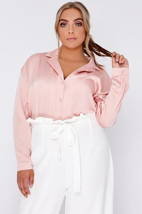 Nude Shirts - Curve Mikala Nude Satin Shirt