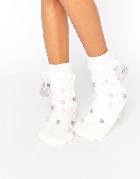 Calcetines Abrigados Con Pompones Y Diseño Navideño De Asos