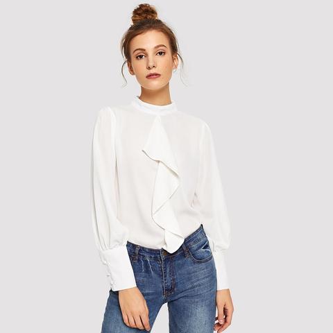 Blusa De Manga Larga Con Volante