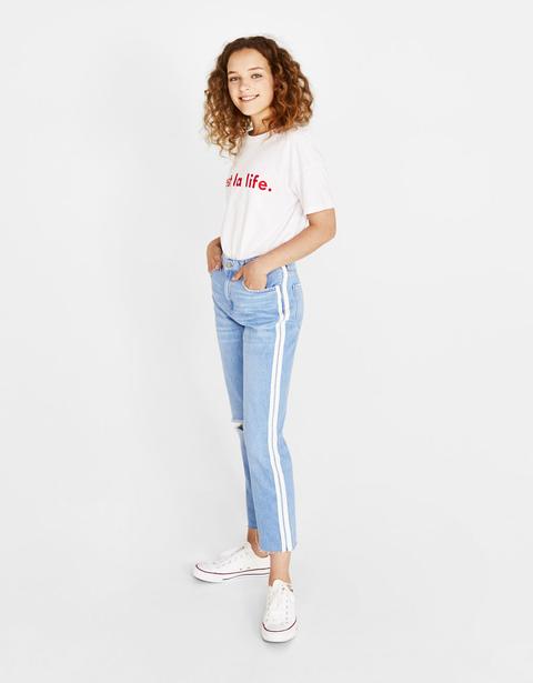 Jeans Mom Fit Con Striscia Laterale