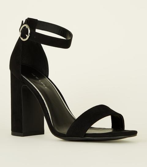 Black Suedette Ring Strap Block Heels New Look