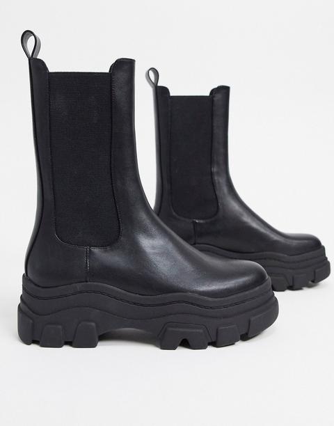 Bershka Stretch Ankle Boot With Track Sole In Black