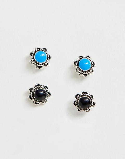 Esclusiva Kingsley Ryan - Orecchini A Bottone In Argento Sterling Neri E Turchesi - Set Da 2 - Argento