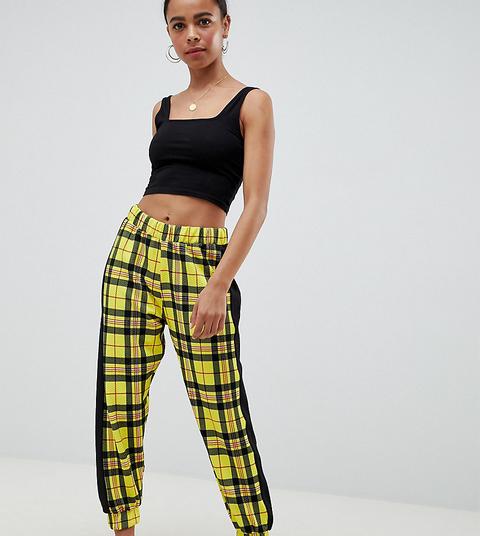 Asos Design Petite Joggers In Check With Side Stripe - Check