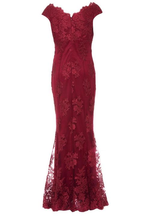 quiz berry lace long sleeve fishtail maxi dress