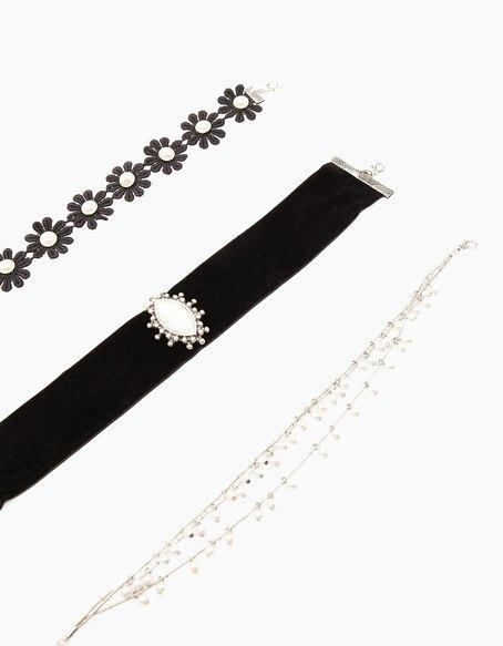 Set 3 Choker Perle Nero