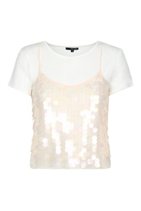 T-shirt Con Top Paillettes Rosa