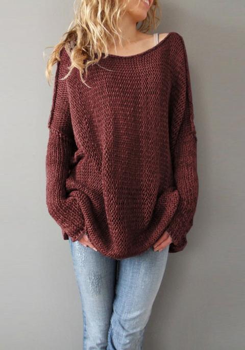 Maglione Pianura Girocollo Manica Lunga Vino Rosso