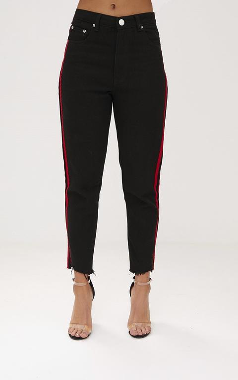 Black Sports Stripe Mom Jean