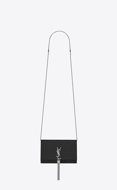 Kate Chain Wallet With Tassel In Crocodile Embossed Leather