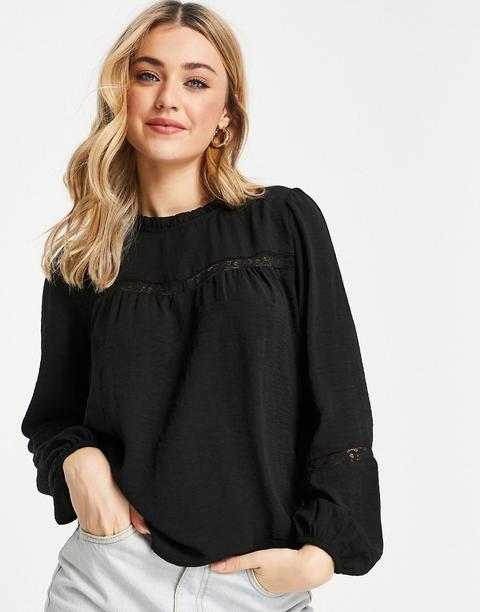 Blusa Negra Con Detalle De Encaje De Jdy-negro