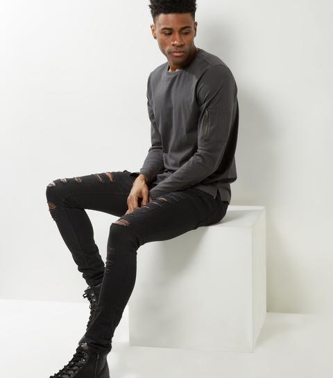 Men's Black Extreme Ripped Super Stretch Skinny Jeans New Look