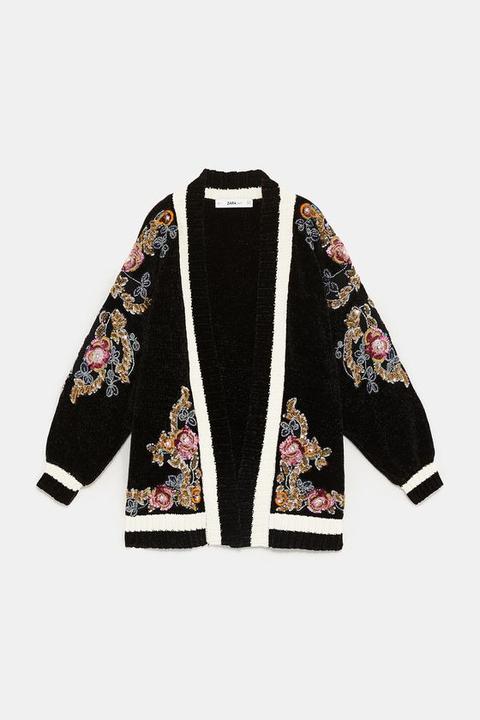 Embroidered Chenille Cardigan