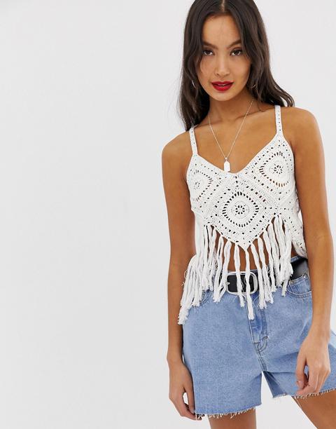 Noisy May Crochet Knitted Crop Top-white