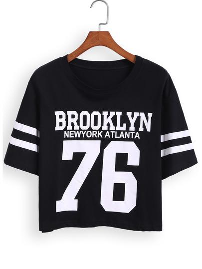 Camiseta Crop Brooklyn 76 Manga Corta-negro