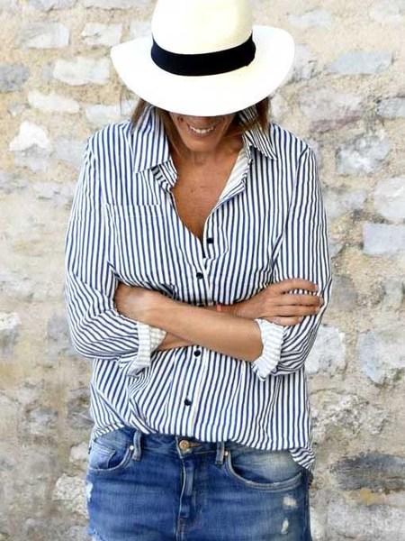 Camicia A Righe Verticali Blu