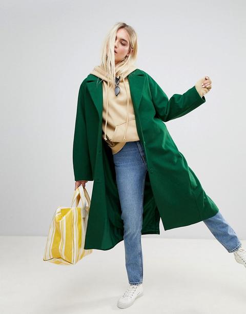 Weekday - Cappotto Di Lana Verde Bottiglia - Verde