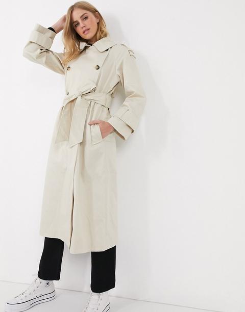 Asos Design - Trench-coat Long - Taupe-blanc