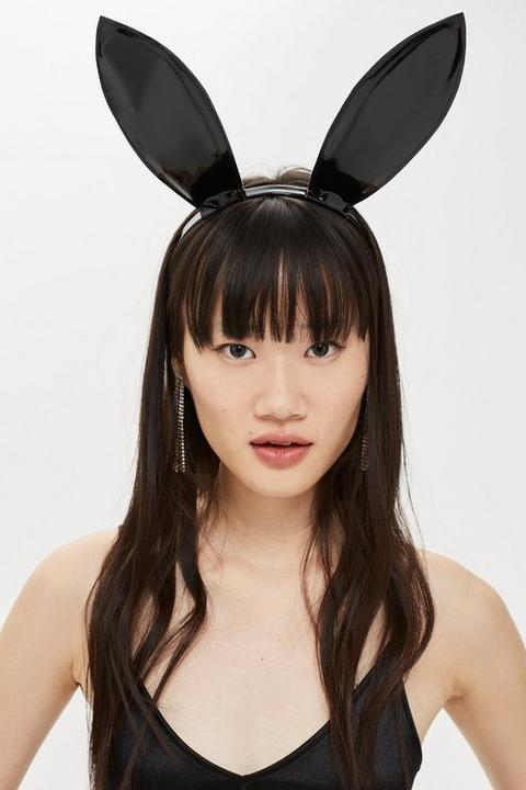 Womens Halloween Vinyl Bunny Ears - Black, Black