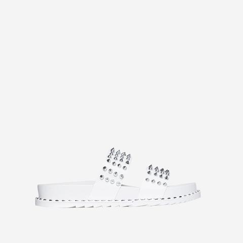 Ray Studded Detail Slider In White Rubber, White