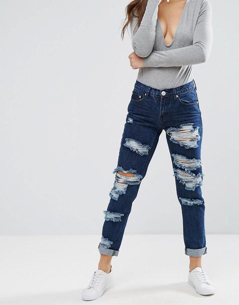 Glamorous - Boyfriend Jeans Strappati - Grigio