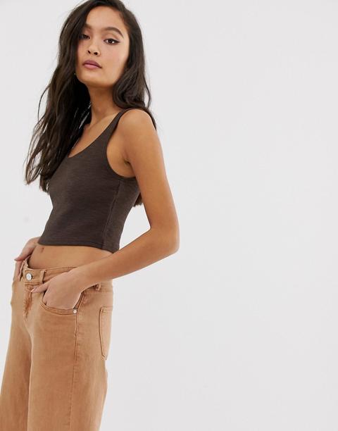 Weekday - Crop Top Boule En Jersey - Marron