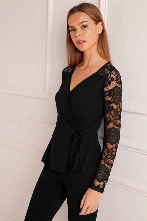 Lipsy Long Sleeve Lace Wrap Top from Next on 21 Buttons