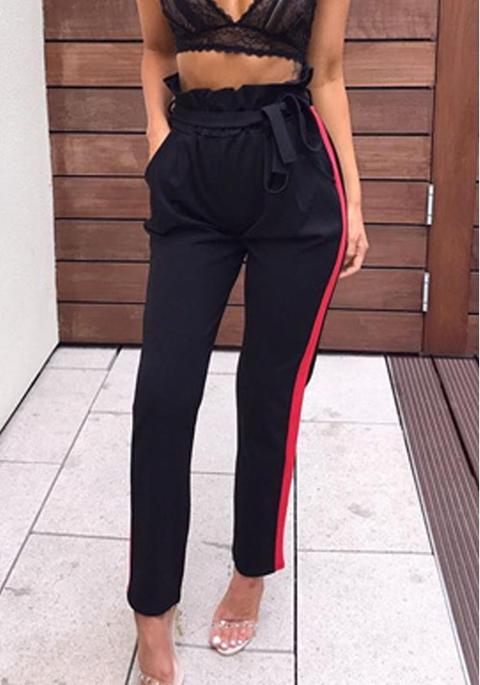 Pantaloni Lunghi Arricciatura Delle Cinture Coulisse Vita Casuale Nero
