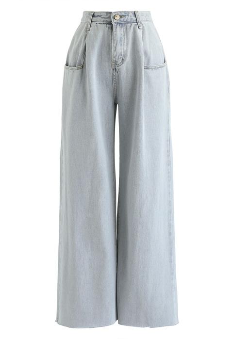 High-waisted Washed Wide-leg Jeans