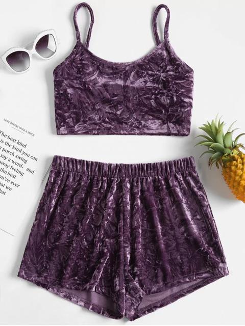 Conjunto De Juego De Shorts Top De Cami De Terciopelo Triturado