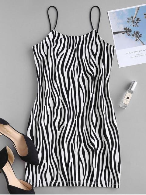 Zaful Zebra Print Fitted Cami Dress Black
