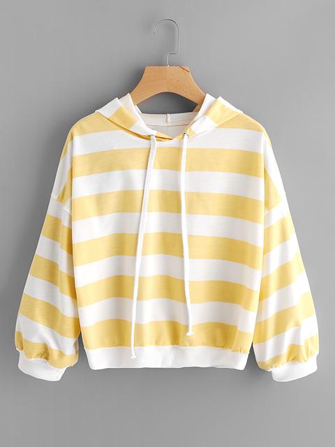 Sudadera De Rayas Amplias Con Capucha