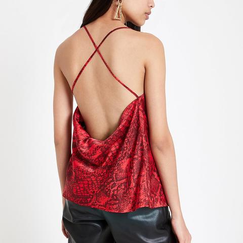Red Snake Print Cowl Back Cami Top