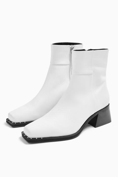 Womens Mystic Leather White Square Toe Boots - White, White