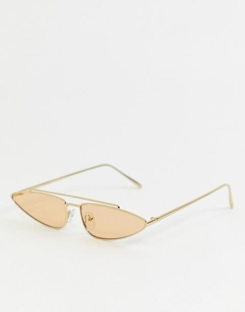 Gafas De Sol Con Diseño Estrecho En Dorado Con Lentes En Naranja Claro De Asos Design