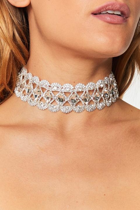 Silver diamante clearance choker