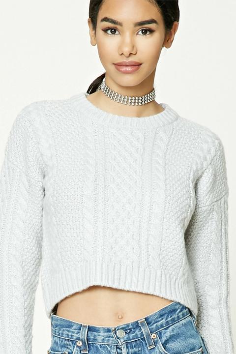 Cropped Cable Knit Sweater