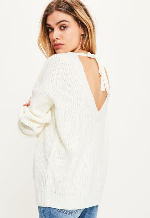 White Tie Back Plunge Jumper