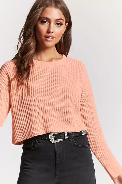 Cropped Purl Knit Sweater