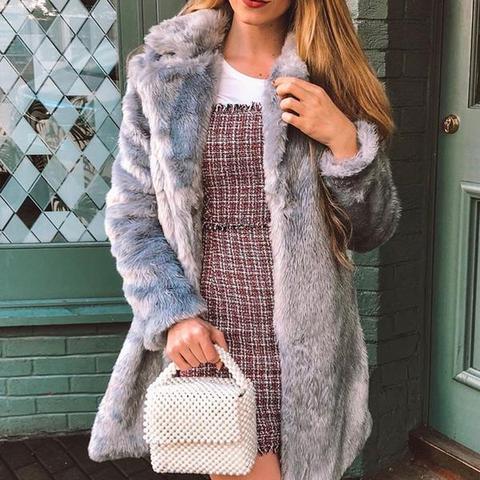 Light Grey Faux Fur Side Pocket Coat