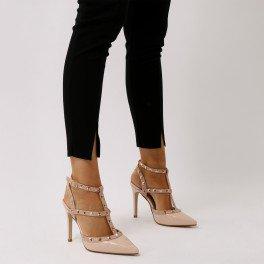 Ida Studded Stiletto Courts Heels In Nude Patent