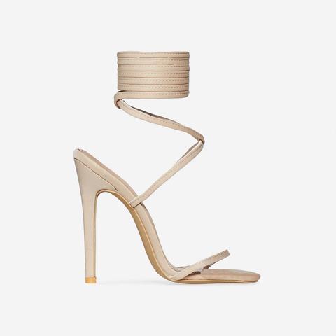 Ali Lace Up Heel In Nude Lycra, Nude