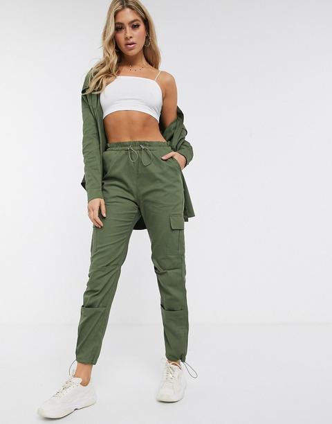 Pantalones Cargo Caqui De Sarga De Missguided (parte De Un Conjunto)-verde