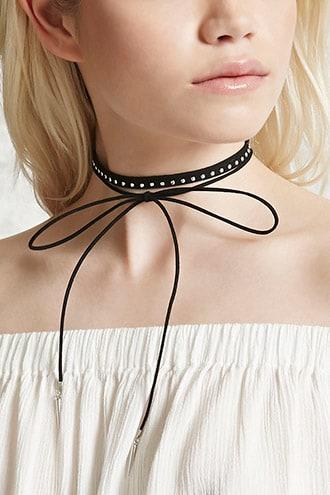 Forever 21 Faux Suede Layered Choker Black/silver