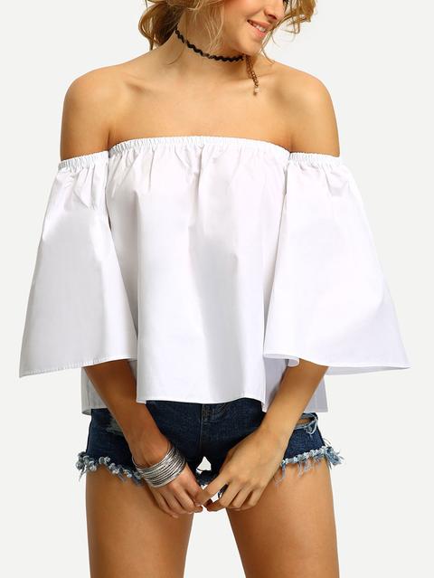 Blusa Swing Con Escote Bañera Manga Mariposa -blanco