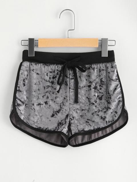 Drawstring Waist Ringer Velvet Shorts