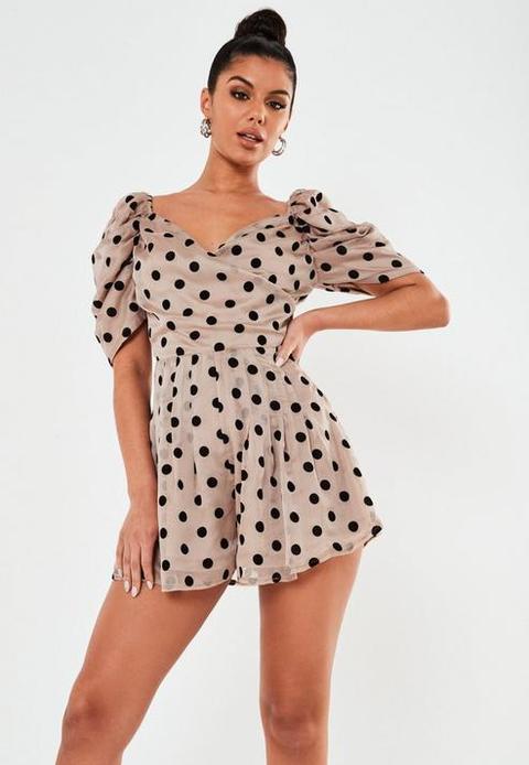 Stone Polka Dot Organza Wrap Playsuit, Multi