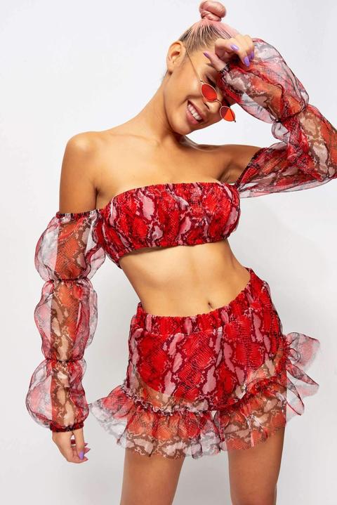 Red Snake Organza Frill Edge Shorts